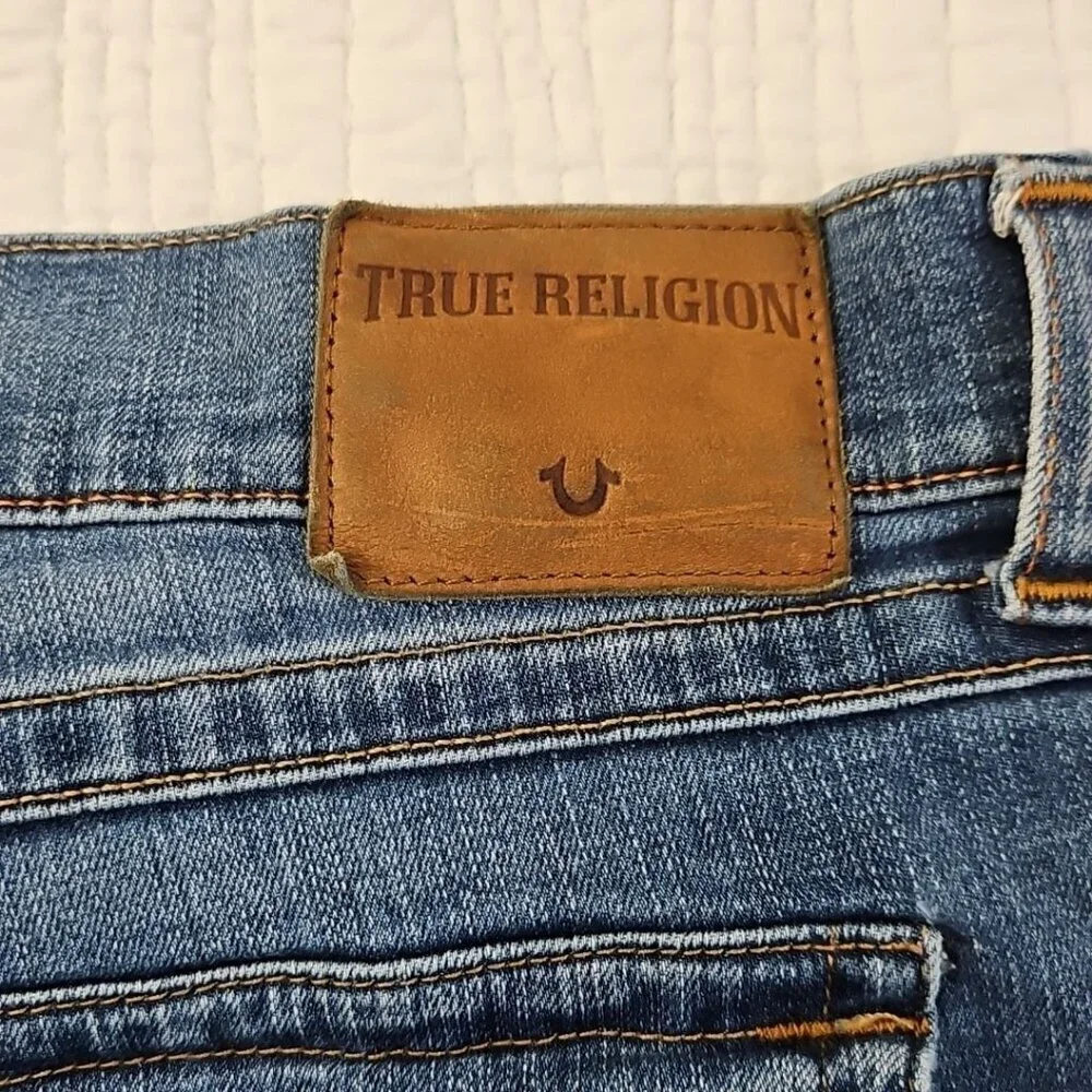 True Religion Jeans‎ Men's 42x31 Blue Straight Denim Faded Whiskers Streetwear